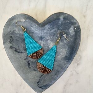 Teal and Copper Seed Bead Earrings Handwoven Beaded Earrings Gift for Her